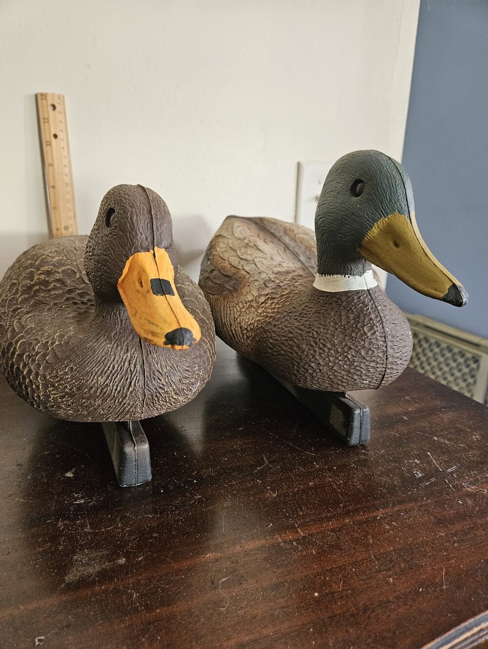 Vintage Flambeau Mallard Duck Decoy Pair Drake & Hen Weighted Keel Plastic. 18"